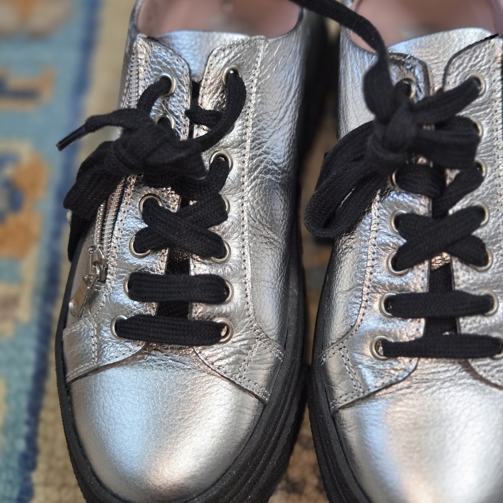 Stylish Sole Bliss Silver Comfort Sneakers with Black Accents